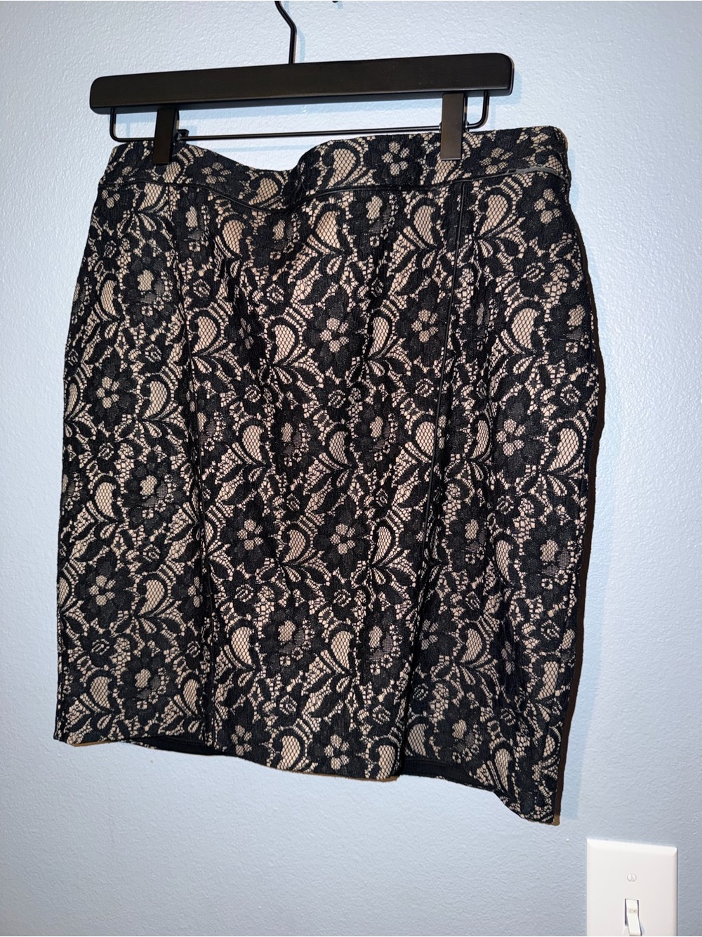 Express Black Lace Pencil Skirt with Nude Lining